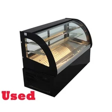 Used! Countertop Curved Glass Refrigerated Cake Display Case Rear-open Door 220V