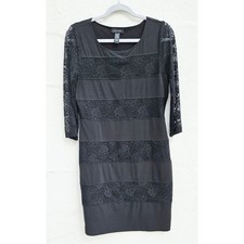 Spense Womens Dress 10 Black Lace Spandex 3/4 Sleeve Mini Stretch Long Sleeve