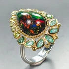 Super Top AAA 6 ct Natural Black Opal Ring 925 Sterling Silver Size 7.5 /R464155