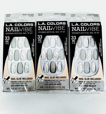 L.A. COLORS Nail Frill Artificial Nail Tips, Marble-ous Mani, 33 Pieces x 4 PACK