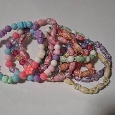 Lot of 8 Multicolor Plastic Beaded Stretch Bracelets Unisex Kids Fashion