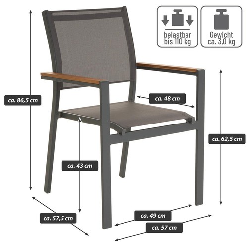 Gartenstuhl Stapelstuhl Terrassen-Stuhl Strandstuhl anthrazit Aluminium Teslin - Bild 7 von 7