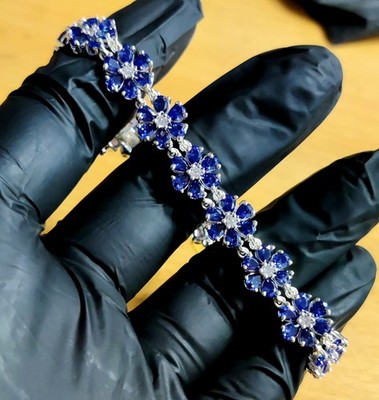 13Ct Pear Cut Lab Created Tanzanite Tennis Bracelet 14K White Gold Plated 7.5In
