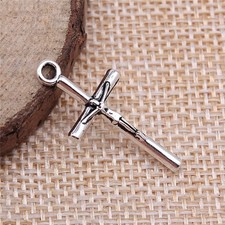 100pcs Antique Silver Crucifix Charms Cross Pendant DIY Jewelry Findings 28x14mm