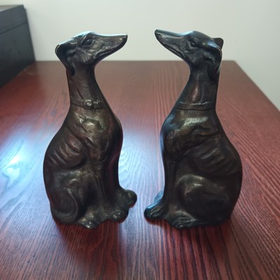 2 Bronze Whippet Greyhound Statues Figurines 6.5''