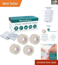 Hypoallergenic Transparent Surgical Tape - 1 Inch x 10yd, 4 Rolls, Waterproof