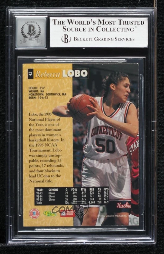 BAS 1995 Classic 5 Sport Blue Printers Proof /795 Rebecca Lobo BGS Authentic HOF - Image 2 of 2