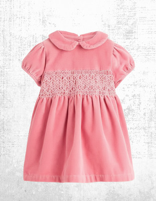Mini Boden Mädchen Samt gesmoktes Kleid Baumwolle Kragen rosa UVP 45£