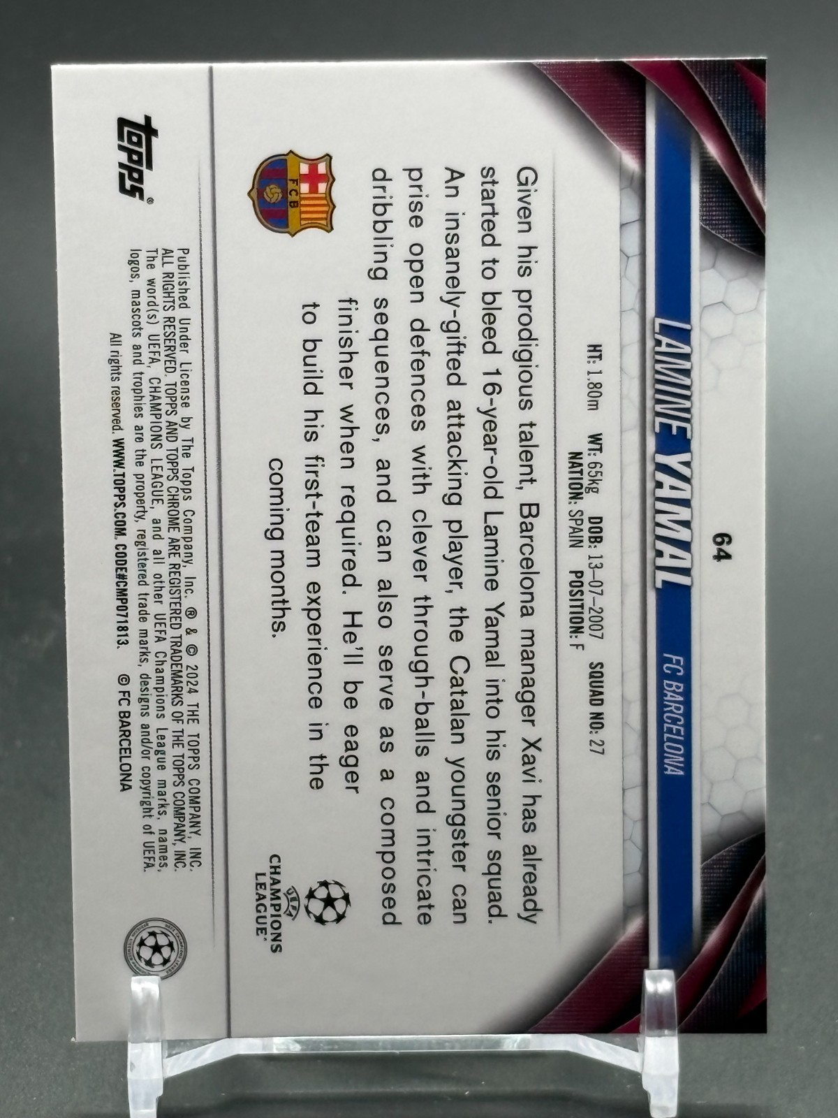 2023-24 Topps Chrome UEFA Club Competitions #64 LAMINE YAMAL FC Barcelona RC view 2