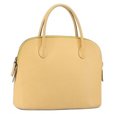 CELINE Hand Bag Leather Beige Gold Auth ki6269