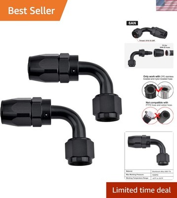 6AN Hose End Fitting 90 Degree Swivel for CPE Braided Hose Black 2PCS