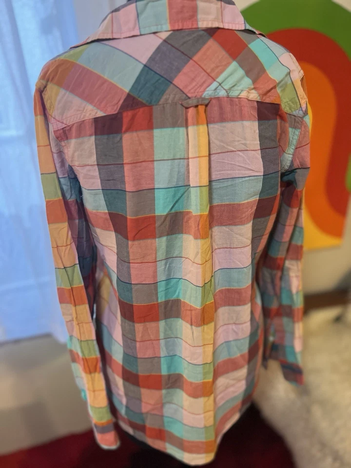 Camisa a Cuadros J.CREW Rosa Turquesa Túnica Algodón 6 Alto Foto 4 de 4