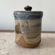 Vintage Stoneware Lidded Jar Canister Signed Studio Pottery MCM Rustic Homestead