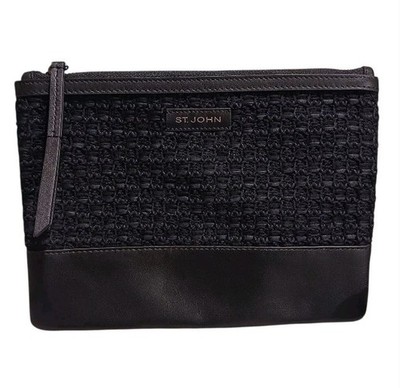 St. John Knits Caviar Wool Blend Leather Clutch Slim Bag
