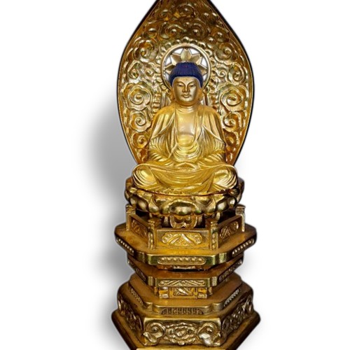 Japanese Wooden Statue Amitabha Buddha Buddhist Sculpture Amida 8 inch