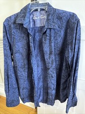 Men s Robert Graham Blue/black Paisley Print Dress Shirt Medium
