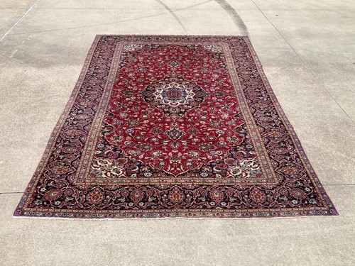 Antique Keshan Rug 14.75x7.5 FT. VTG  Traditional Medallion Stressed 19th LARGE