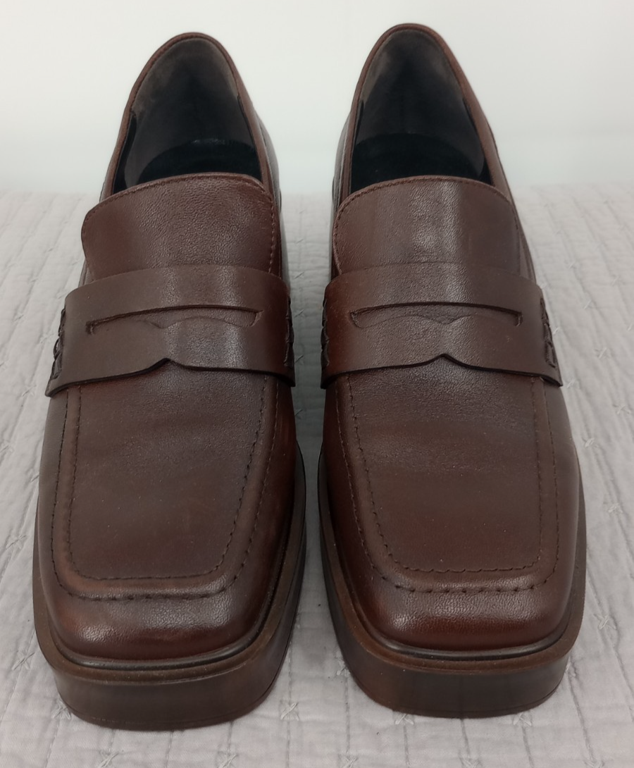 SAOLA Mocassino Lorenzo Mari in pelle marrone suola grossa scarpe platform donna taglia 39 US 9