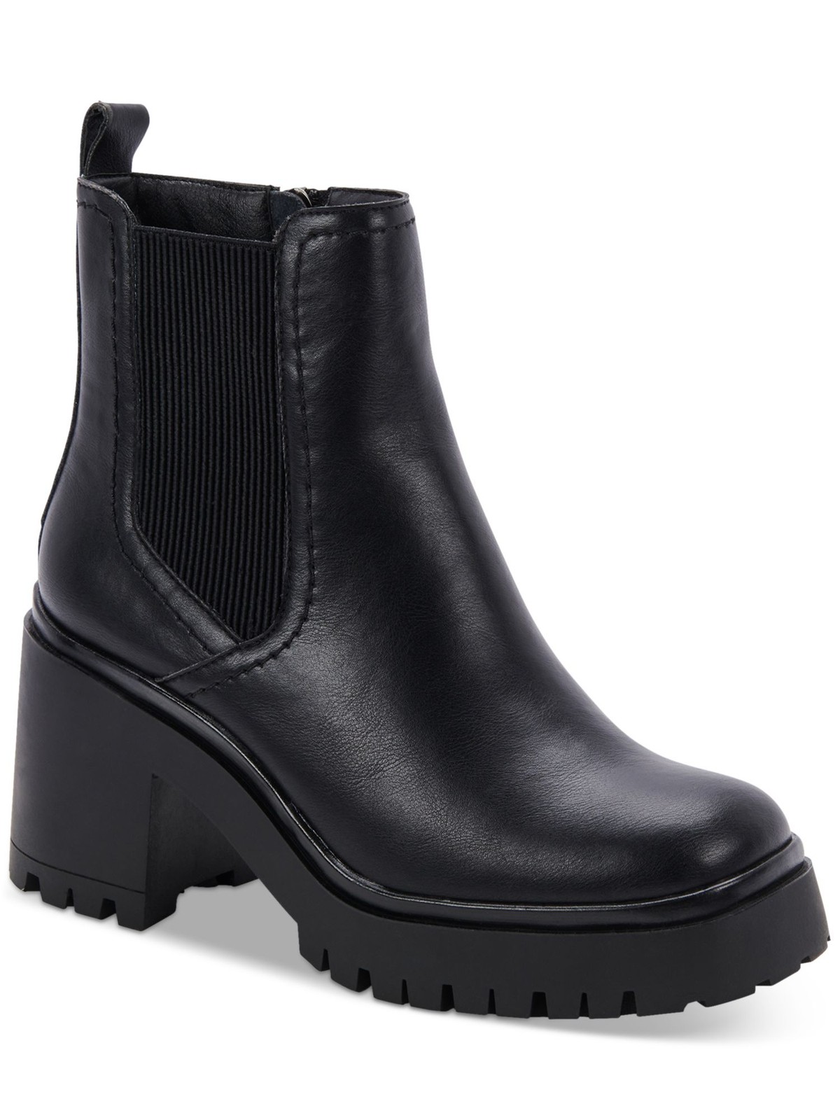 AQUA COLLEGE Womens Black Leather Chelsea Boot with 1 Inch Platform Size 10 M