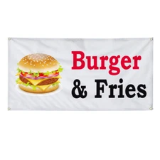 Vinyl Banner Multiple Sizes Burger & Fries Food Fair Truck Restaurant Outdoor