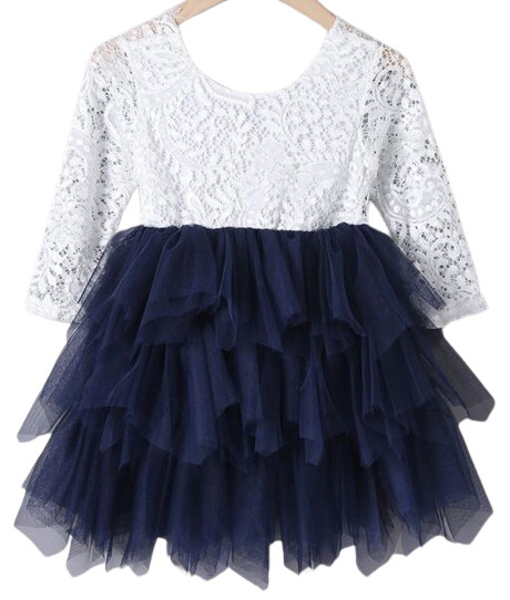 Vestido de Fiesta Azul Marino para Niña Angel Elegante con Encaje y Tul