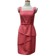David Meister Coral Salmon Pink Structured Career Professional Sleeveless Dress 