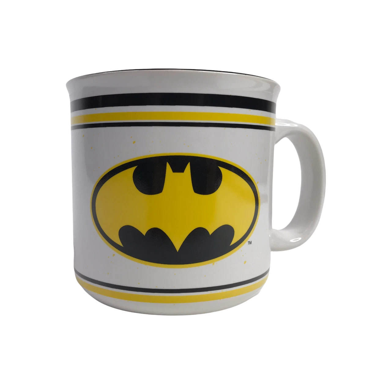 Batman Coffee Cup Mug 20 oz Oversized Ceramic Black Yellow Stripe Bat Signal