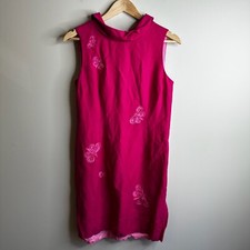 Vintage Talbots Dress Sz 8 Knee Length Pink Embroidered Butterfly Linen Blend