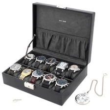 Watch Box Storage Case Leather For 10 Watches With Lined Pocket TS410BLK