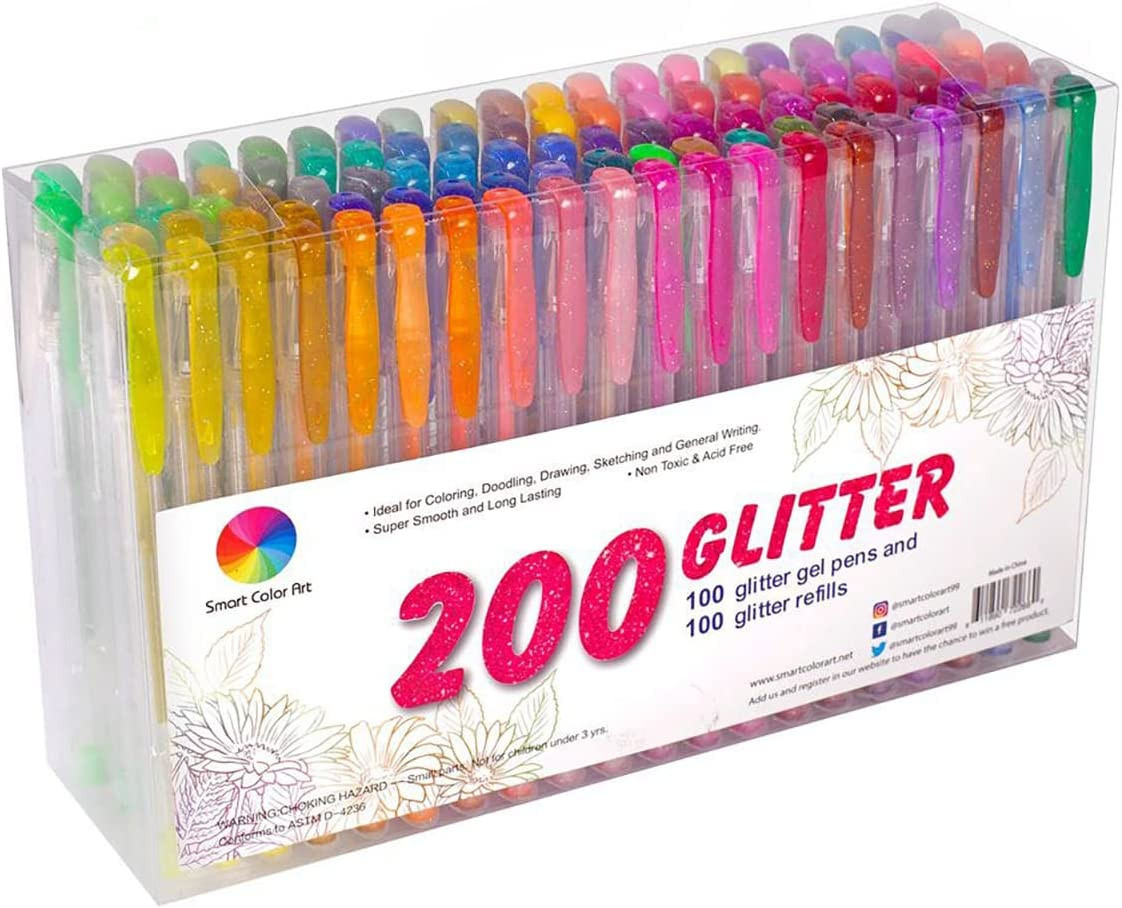 Set De 200 Bolígrafos De Gel Con Purpurina 100 Colores Y 100 Recargas Colorear