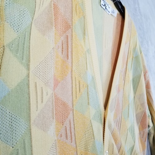 Vtg St. Croix Cardigan Men XL Cotton Pastel Geometric Textured USA Golf Street - Picture 5 of 9