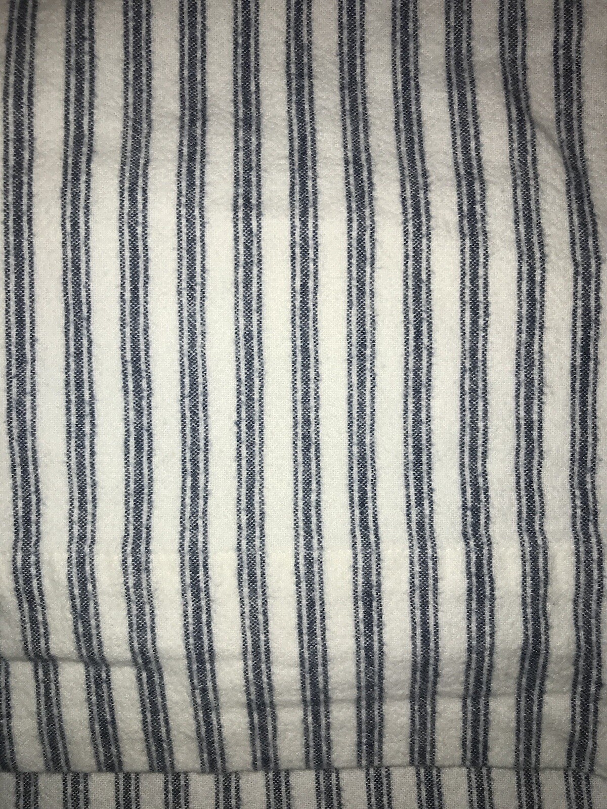 LL BEAN Indigo Blue Ticking Stripe Cotton Flannel FULL Flat Sheet 2