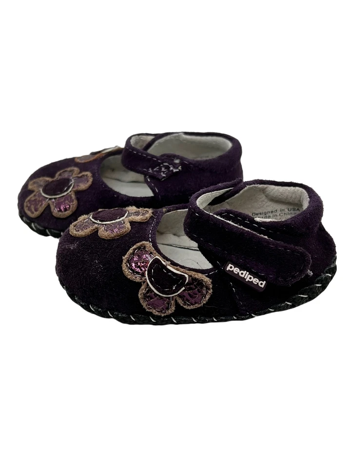 Zapatos Pediped Púrpura Gamuza Flor Suela Suave Niñas Talla 0-6 Meses Foto 3 de 4
