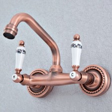 Antique Red Copper Wall Mounted Kitchen Bathroom Sink Basin Faucet Tap ssf872