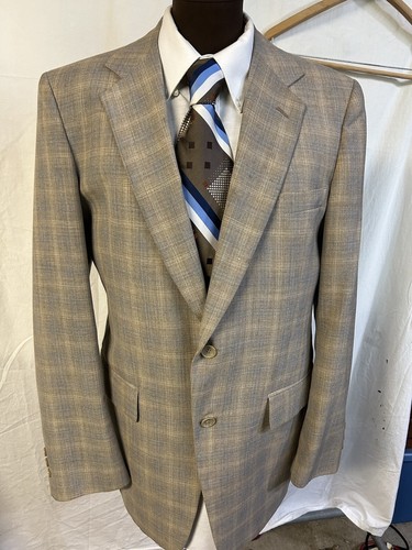 Mens VINTAGE 70s BLAZER Blue/Gray Plaid JACKET suit coat Disco Mod 42 & Necktie - Picture 6 of 13