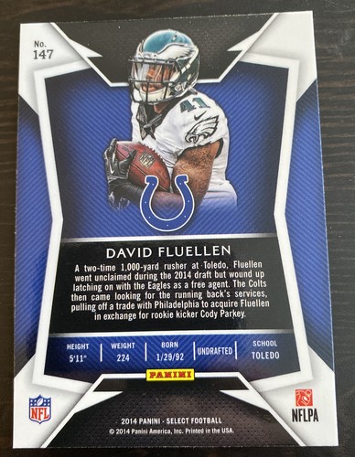 2014 Panini Select Football Rookie David Fluellen Indianapolis Colts! #147 - Picture 2 of 2