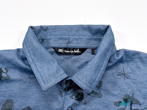 Travis Mathew Polo Men's Medium Blue Floral Short Sleeve Shirt Golf Polo - Picture 3 of 4