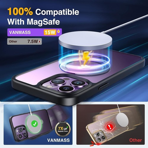 VANMASS iPhone 14 Pro Max Clear & Black Edge MagSafe with KickStand Case - Picture 2 of 6