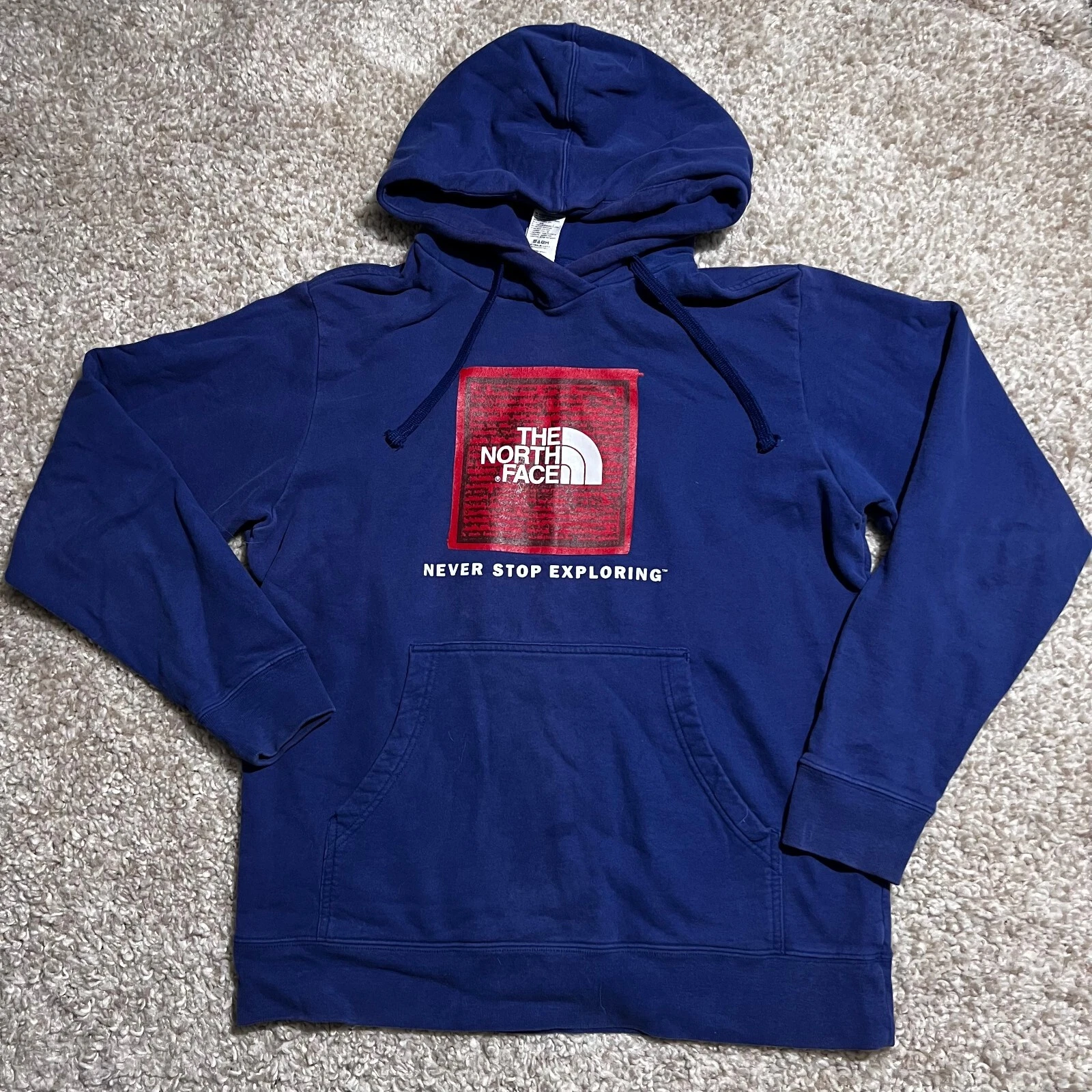 The North Face Sweater Men Large Blue Hoodie Pullover Logo Sweatshirt Hiking