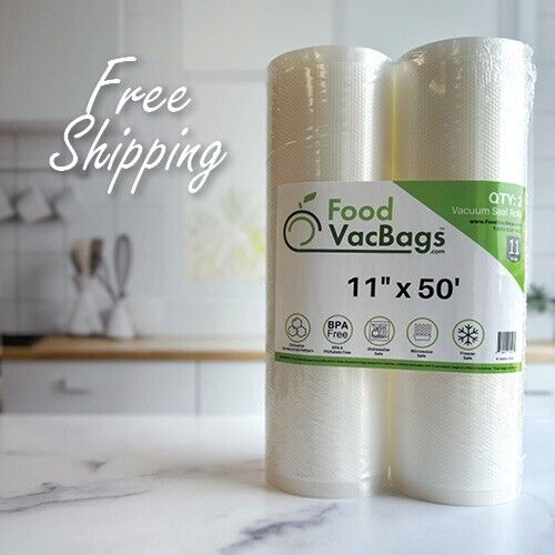 Two 11"X50' FoodVacBags Vacuum Seal Bags Rolls Food Storage Bulk 100' Feet! - Picture 2 of 7