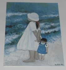 Puppenkinder Heide Dahl Druck Mädchen mit Puppe am Strand