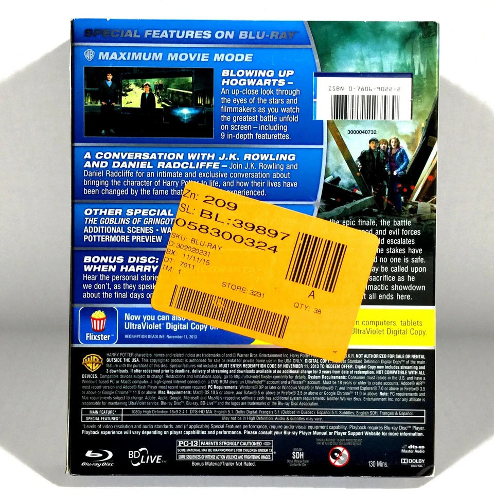 Harry Potter and the Deathly Hallows Pt. 2 (4-Disc Blu-ray/DVD) NEW ! w/ Slip ! - Image 2 of 4