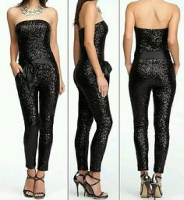 NWT Bebe black overall sequin strapless top jumper romper jumpsuit