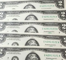 🍀🍀Lot of 5 LUCKY  Uncirculated/Sequential Two Dollar Bills   New Crisp 🍀🍀