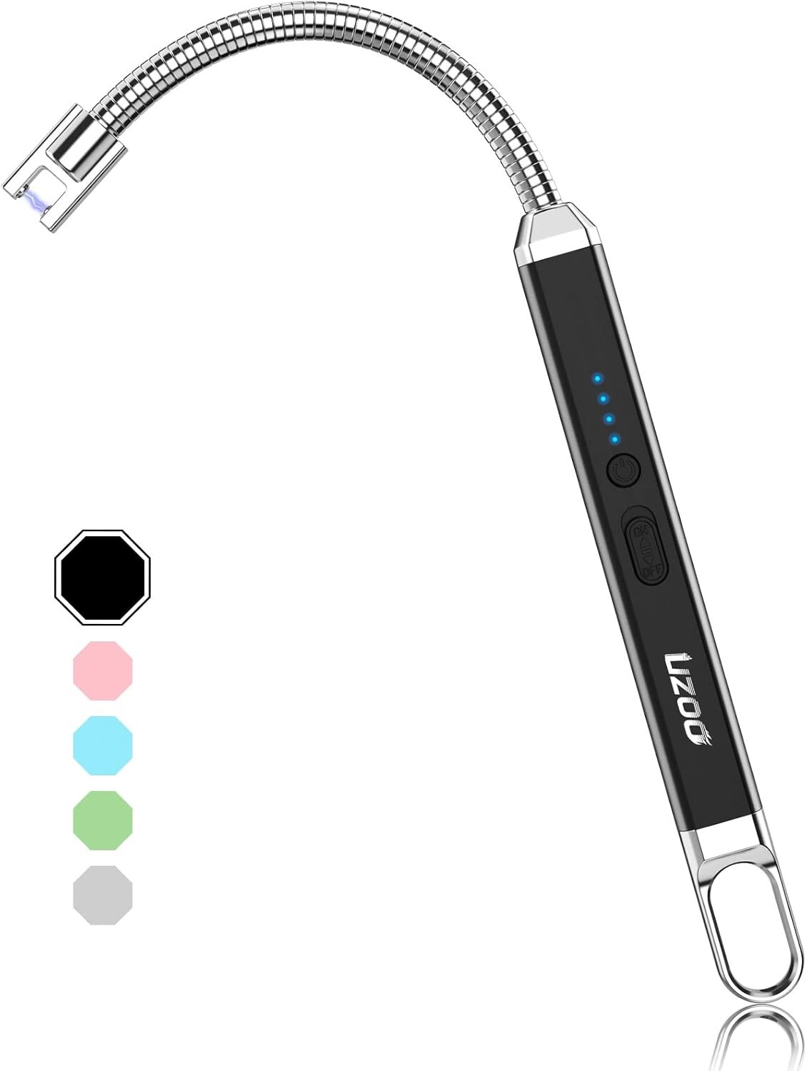 Rechargeable Electric Arc Lighter, 360&deg; Flexible Neck, LED Display, Black