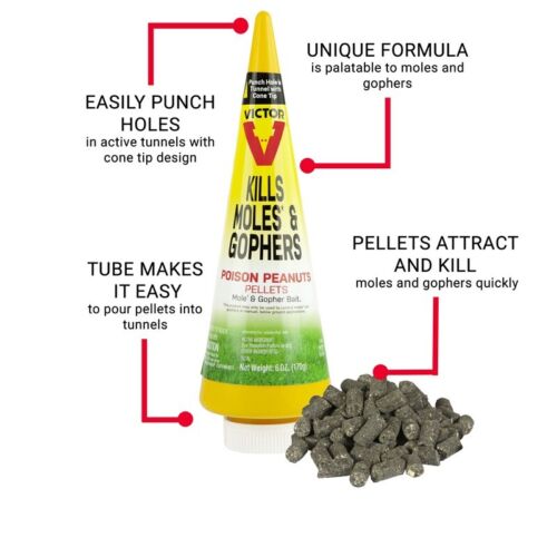 Victor M6006 Outdoor Mole & Gopher Poison Peanuts Toxic Pellets Bait Killer 6 oz - Photo 1 sur 2