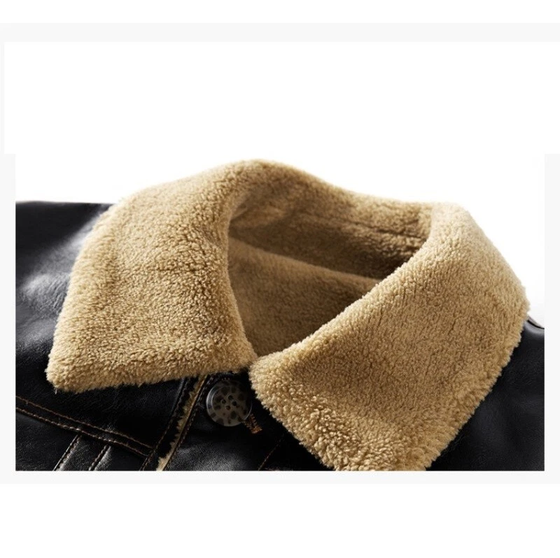 Para Hombres Invierno Exterior Imitación Cuero Chaquetas Motor Polar Informal Forrado Calce Ajustado Abrigo Foto 3 de 4