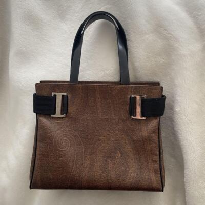 ETRO Handbag Brown Black Leather Gold Hardware Ladies From Japan Used