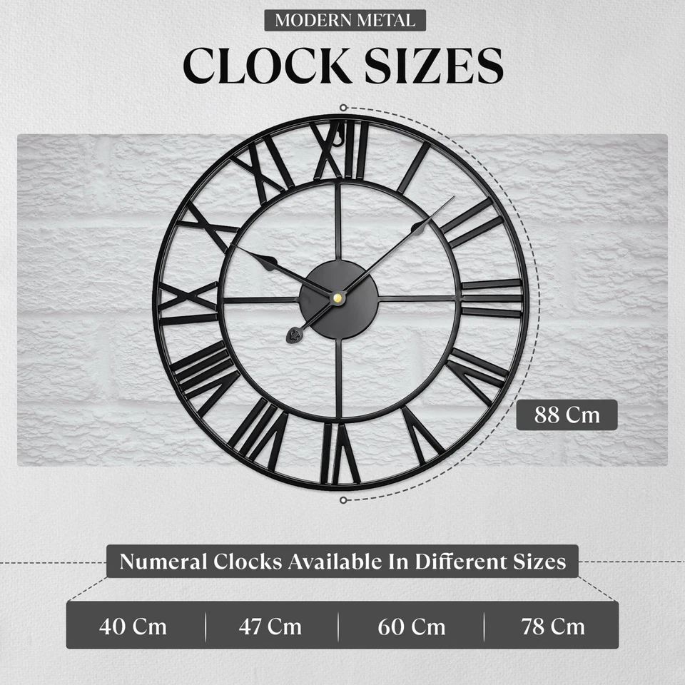 Extra Large Roman Numerals Skeleton Wall Clock Big Giant Open Face Round Clocks - Image 2 of 4