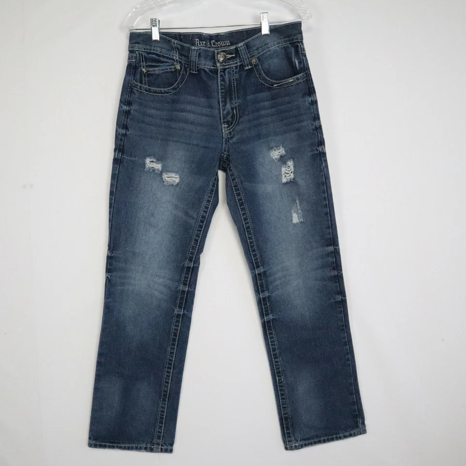 Pantalones de mezclilla Axe & Crown para hombre 30x30 calce ajustado rectos 5 bolsillos desgastados azul Foto 2 de 4